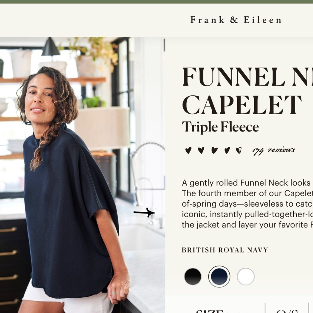 NWOT FRANK & EILEEN FUNNEL NECK CAPELET TRIPLE FLEECE